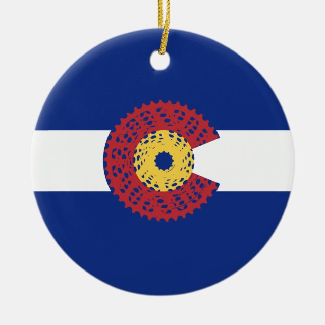 Ride Colorado (Bicycle Cassette) Ceramic Ornament (Front)