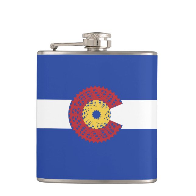 Ride Colorado (Bicycle Cassette) Hip Flask (Front)
