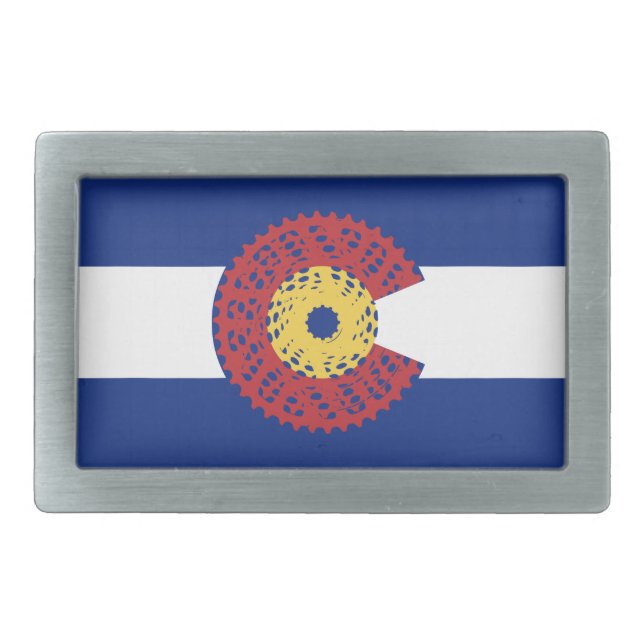 Ride Colorado (Bicycle Cassette) Rectangular Belt Buckle (Front)
