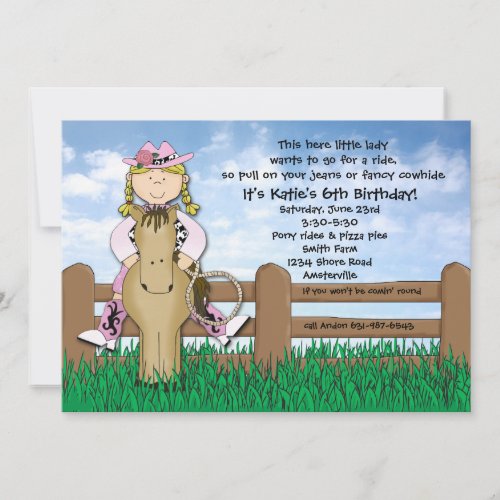 Ride em Cowgirl Blonde Braided Invitation