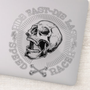 Ride Fast Die Last Skull Speed Racer Bones Sticker