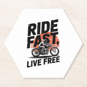 Ride Fast Live Free Bicyclist T-shirt Paper Coaster