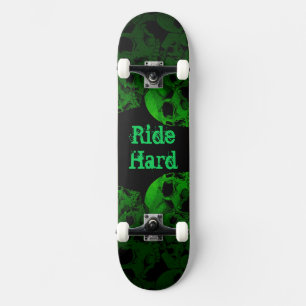 Ride Hard Green Skulls Skateboard Deck
