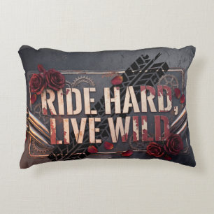 ride hard live wild accent pillow
