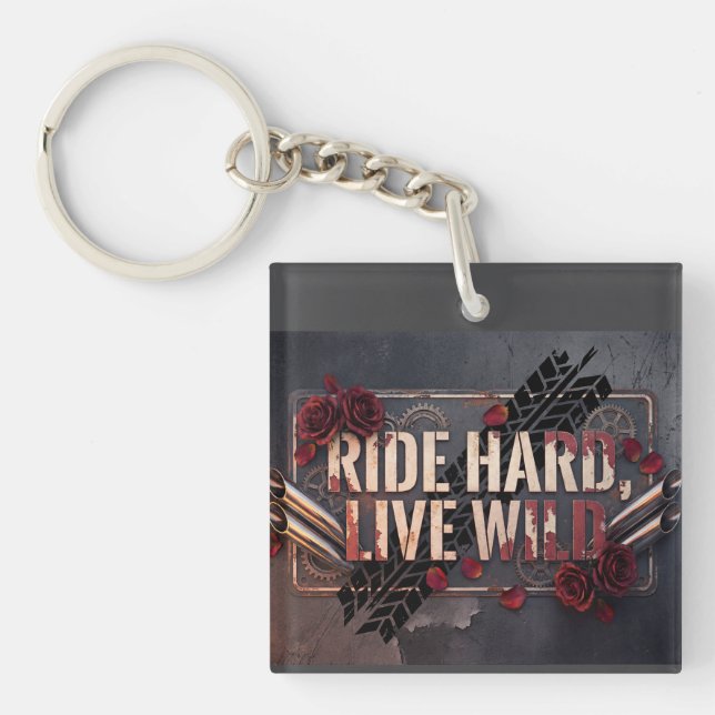 ride hard, live wild keychain (Front)