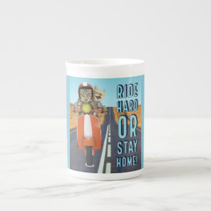 Ride Hard or Stay Home - Cats on a Moped Bone China Mug