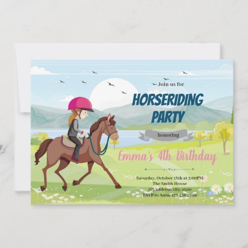 Ride horseback girl birthday invitation