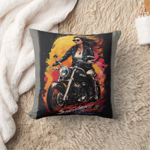 Ride in Style: Bold Biker Throw Pillow" Pillow