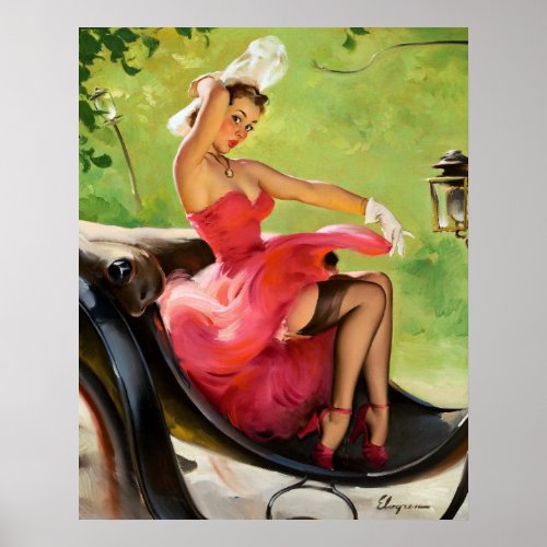 Ride in the Park Retro Pin Up Girl Poster