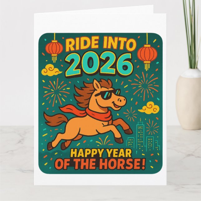 Ride into 2026 – Fun & Modern Horse Card (Front)
