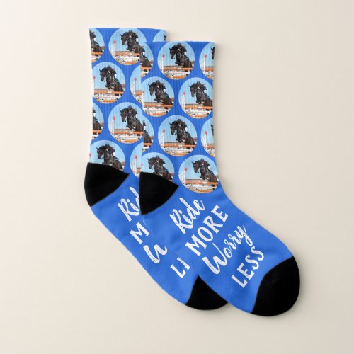 Ride More Worry Less Blue Horse Lover Photo Socks