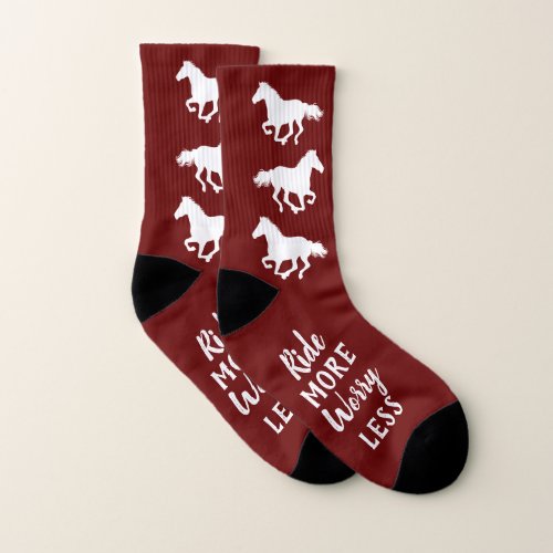 Ride More Worry Less Red Horse Riding Socks