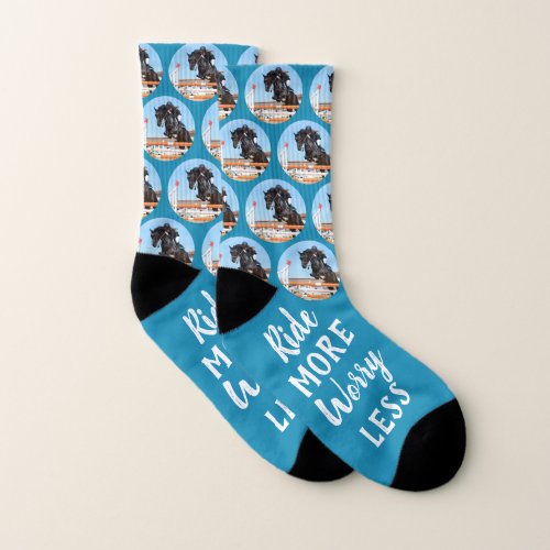 Ride More Worry Less Teal Horse Lover Photo Socks