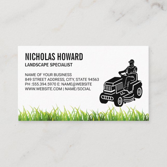 Ride On Lawn Mower | Blades of Grass Business Card (Front)
