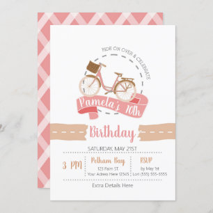 Ride On Over Bicycle Birthday Invitation   Pink