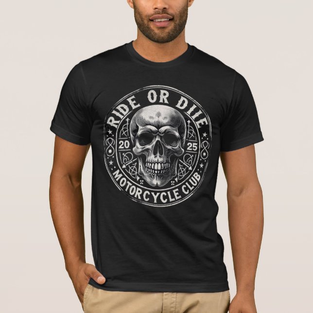 Ride or Die Motorcycle Club Skull Emblem T-Shirt (Front)