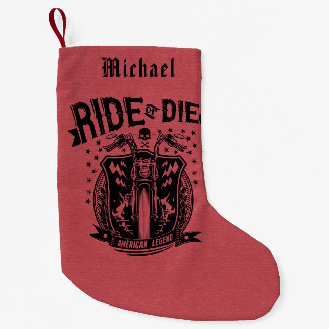Ride or Die Motorcycle Personalized Small Christmas Stocking (Front)
