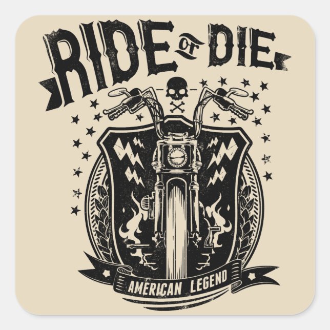 Ride or Die Motorcycle Square Sticker (Front)