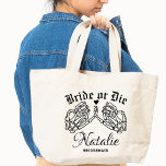 Ride Or Die Personalized Bridesmaids Till Death Tote Bag<br><div class="desc">Elevate your bachelorette squad's style with our Ride or Die Personalized Bridesmaids Till Death Tote Bag – a gothic and edgy accessory perfect for a 'til death do us part celebration. Embrace the unconventional with a gothic wedding theme, where "til death do us party" becomes the rallying cry. These tote...</div>