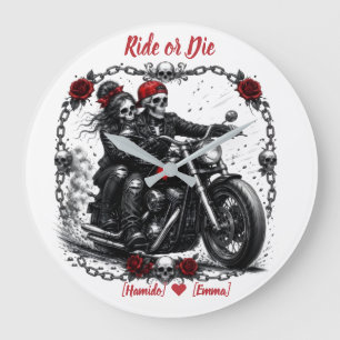 Ride or Die Personalized Skeleton Couple Large Clock