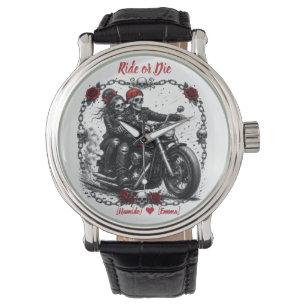 Ride or Die Personalized Skeleton Couple Watch