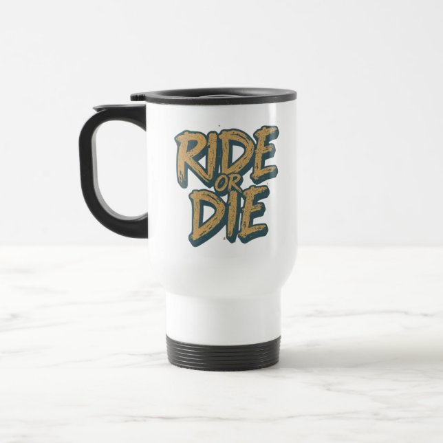 Ride Or Die Skater Skeleton -Skateboarding Graphic Travel Mug (Left)