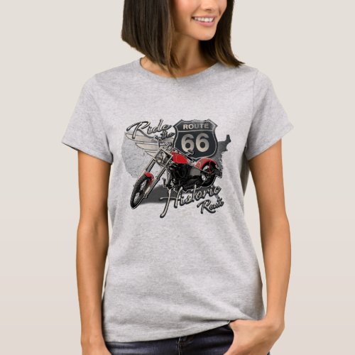 Ride Route 66 Vintage Motorcycle T_Shirt