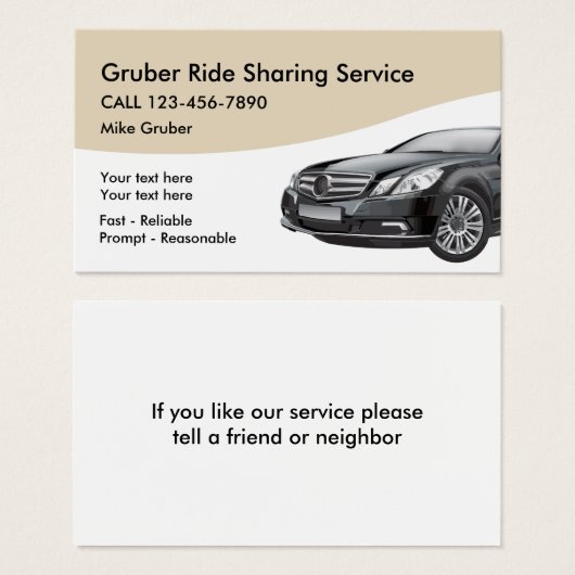 Ride Sharing Transportation Business Cards (Front & Back)