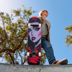 Ride the Artistic Vibe: Cute Pop Art Girl Skateboard