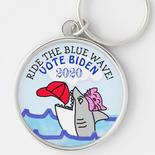 Ride the Blue Wave, Vote Biden 2020 Election Keychain (Front)