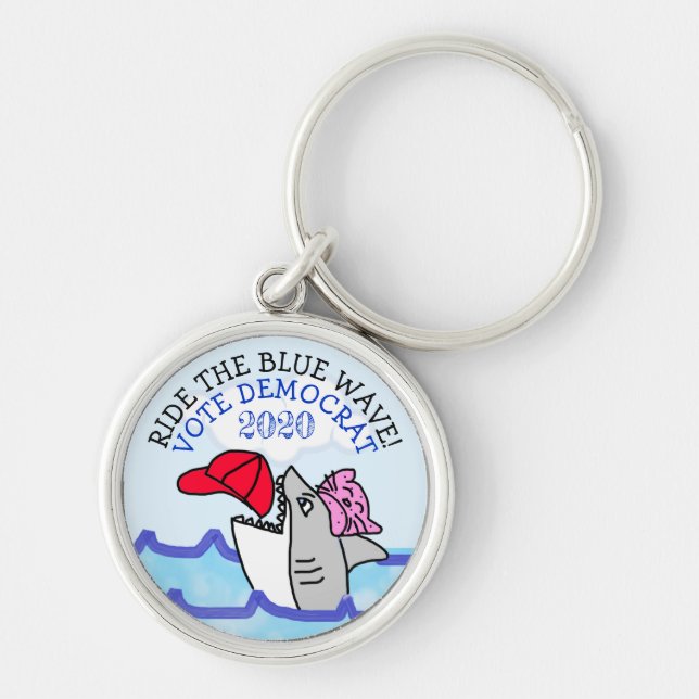 Ride the Blue Wave, Vote Democrat 2020 Election Keychain (Front)