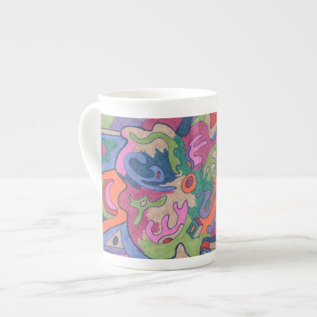 Ride the Groovy Rainbow, abstract Bone China Mug (Front Left)