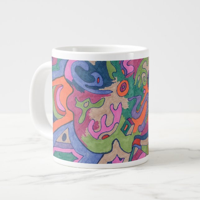Ride the Groovy Rainbow, abstract Large Coffee Mug (Front Left)