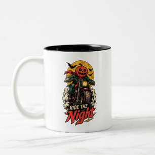 Ride The Night Pumpkin Biker Halloween Motorcycle Two-Tone Coffee Mug