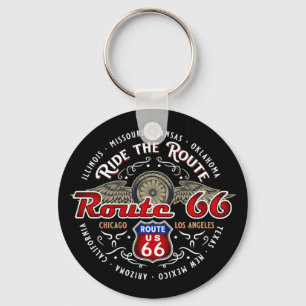 RIDE THE ROUTE US 66 BIKER ROAD TRIP MOTORCYCLE KEYCHAIN