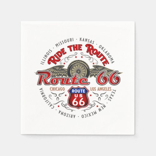 RIDE THE ROUTE US 66 BIKER ROAD TRIP MOTORCYCLE NAPKINS