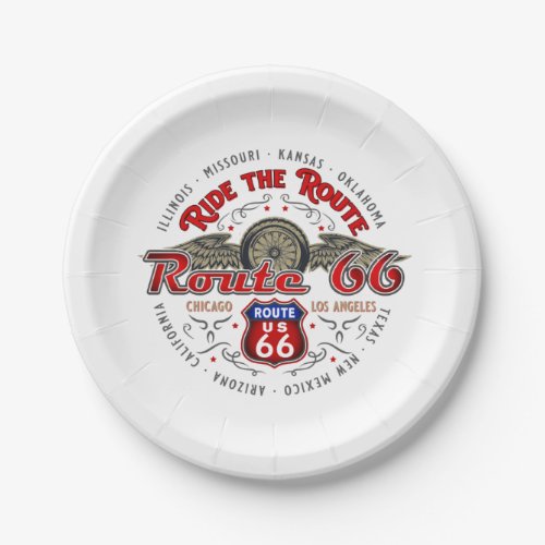 RIDE THE ROUTE US 66 BIKER ROAD TRIP MOTORCYCLE PAPER PLATES