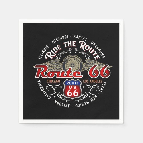 RIDE THE ROUTE US ROUTE 66 BIKER MOTORCYCLE PAPER NAPKINS