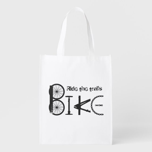 Ride the Trails Bike Graffiti Quote Cycling Sport Reusable Grocery Bag (Front)