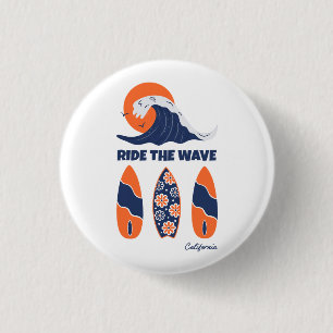 Ride the Wave Surfboards Bold Retro Surf Art Button