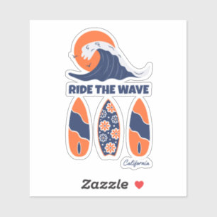 Ride the Wave Surfboards Bold Retro Surf Art Sticker