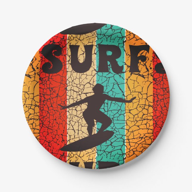 Ride the Waves California Summer Surfing beach Paper Plates (Front)