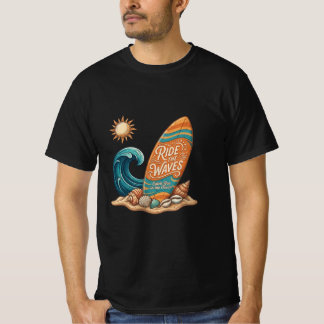 Ride the Waves Surfboard Illustration - Tropical S T-Shirt
