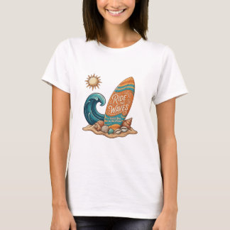 Ride the Waves Surfboard Illustration - Tropical S T-Shirt