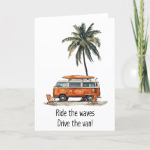 Ride the Waves VW Campervan Greetings Card