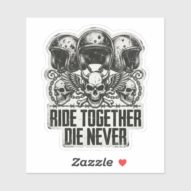 Ride Together Die Never Biker Skull Art Sticker (Sheet)