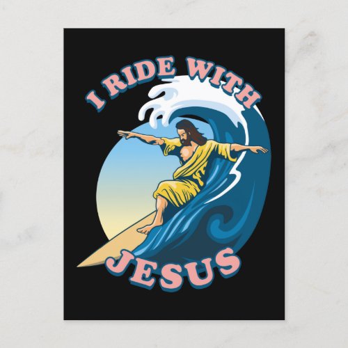  Ride With Jesus  Surfing Jesus Illustration Postcard