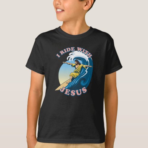  Ride With Jesus  Surfing Jesus Illustration T_Shirt