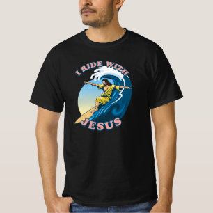  Ride With Jesus   Surfing Jesus Illustration T-Shirt