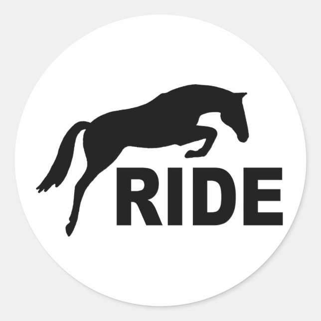 RIDE with Jumping Horse (black) Classic Round Sticker (Front)